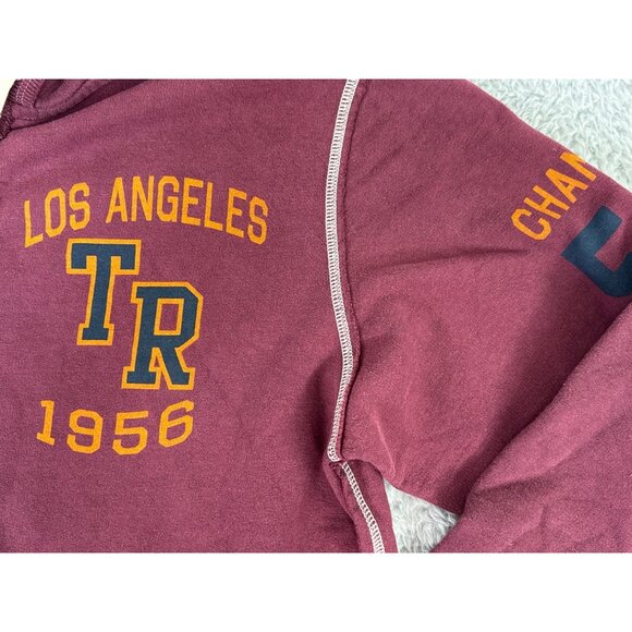 True Religion Mens XXL Maroon Hoodie Jacket Flatlock Zip LA 1956 Captain Graphic - Picture 11 of 15